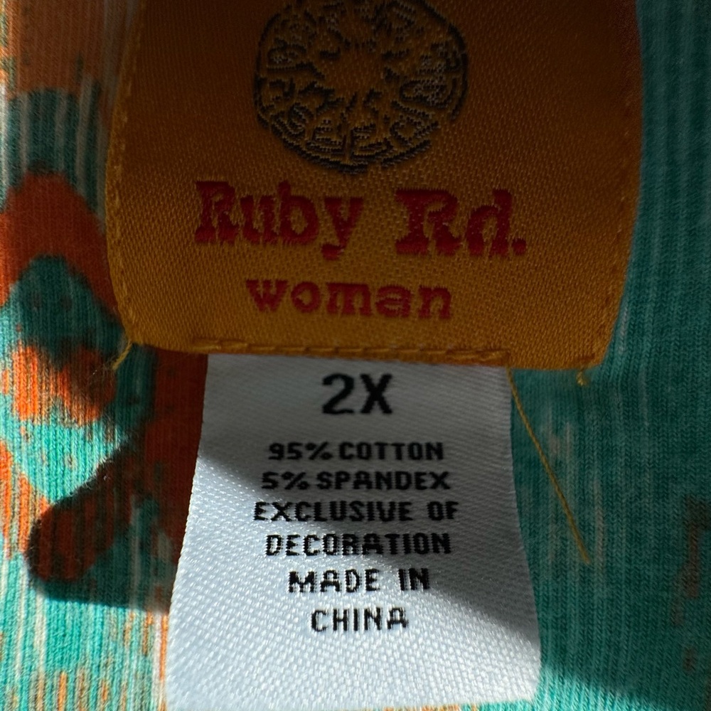 Ruby Rd. Aqua and Orange Patterned Blouse - Picture 3 of 4